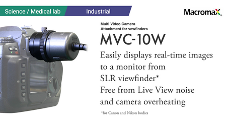 Multi Video Camera Attachments for Viewfinders, GOKO MVC-10.  Easily displays real-time images to a monitor from SLR viewfinders. Free from Live View noise and camera overheating. for Canon and Nikon bodies