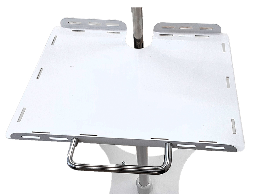 Shelf accommodates laptops and iPads.